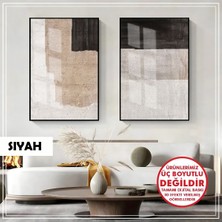 Harikabirev|soyut Gri Krem Kontrast Kombin |çerçeveli Cam Tablo 2li Dikey