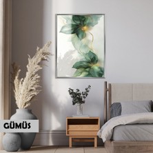 Harikabirev|yeşil-Gold Floral Çiçek Modeli |çerçeveli Cam |çerçeveli Temperli Cam Tablo Tekli Dikey