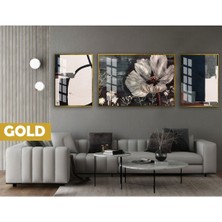 Harikabirev|(Abstract) Botanik-Elegant Çiçek Modeli|çerçeveli Temperli Cam Tablo 3lü Yatay