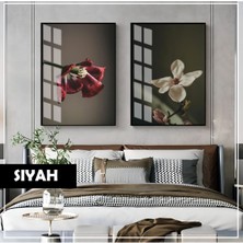 Harikabirev|soft Renk Çiçek Macro Kombin (Lılıopsıda) |çerçeveli Cam Tablo 2li Dikey