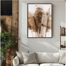 Harikabirev|pampas Otu Süs Bitki Modeli |çerçeveli Temperli Cam Tablo Tekli Dikey