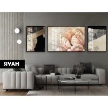 Harikabirev|(Abstract)Macro Şakayık Çiçek Modeli|çerçeveli Temperli Cam Tablo 3lü Yatay