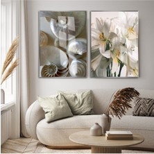 Harikabirev|zambak ve Salyangoz Kabuğu Kombini |çerçeveli Cam Tablo 2li Dikey