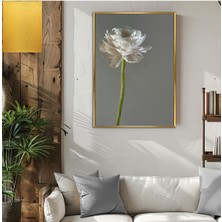 Harikabirev|beyaz Şakayık Çiçek Modeli|çerçeveli Temperli Cam Tablo Tekli Dikey