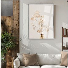 Harikabirev|lunarıa|krem Dallı Çiçeği Yaprağı |çerçeveli Temperli Cam Tablo Tekli Dikey