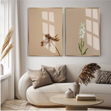 Harikabirev|şebboy Çiçeği Botanik Retro Kombini|çerçeveli Cam Tablo 2li Dikey