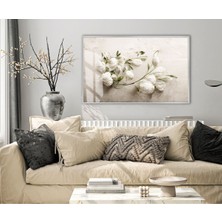 Harikabirev|whıte| Çiçek Modeli (Floral)|çerçeveli Temperli Cam Tablo Tekli Yatay