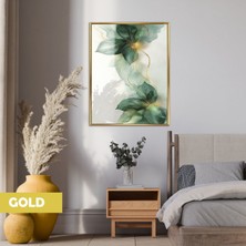 Harikabirev|yeşil-Gold Floral Çiçek Modeli |çerçeveli Cam |çerçeveli Temperli Cam Tablo Tekli Dikey