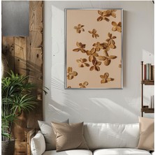 Harikabirev|krem-Kahve Kuru Çiçek Modeli (Floral) |çerçeveli Temperli Cam Tablo Tekli Dikey