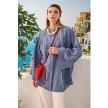 Pile Detaylı Gömlek Lavanta Mavi