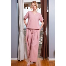 Pamuklu Kadın Kıbrıs V Yaka Kısa Kol Bluz Pılı Kaselı Bol Pantolon Takım
, 412018