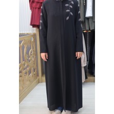 Yaprak Desenli Boncuklu Ferace