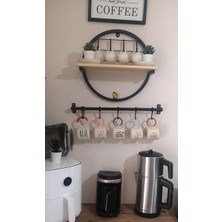 Dekoratif Metal Fincan Askılığı | 50 cm – 6 Kancalı Duvar Tipi Askılı