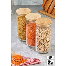 2 Adet Vakumlu Bambu Kapaklı Cam Kavanoz 1400ML Baharatlık Bakliyat Gıda Saklama Kabı Organizer