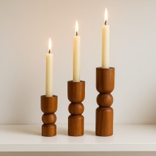 Doğal Ahşap Burma Renk Şamdan Seti 17.5cm & 15CM & 12.5 , El Yapımı, Rustik Dekoratif 3'lü Mumluk