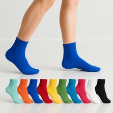 Worthy Socks 12'li Unisex Çok Renkli Çizgisiz Pamuklu Bilek Çorap