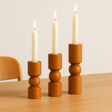 Doğal Ahşap Tik Renk Şamdan Seti 17.5cm & 15CM & 12.5 , El Yapımı, Rustik Dekoratif 3'lü Mumluk