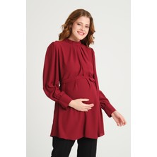 Katlin Maternity Hamile Bluz Beli Kemerli Detaylı Dubai Kumaş