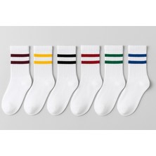 Worthy Socks 6'lı  Çizgili Unisex Pamuklu Tenis Kolej Çorap