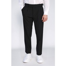 Siyah Çift Pileli Tokalı Yüksek Bel Slim Fit Pantolon – Wessi