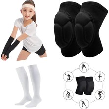 Çocuk Voleybol Dizliği Voleybol Elliği Beyaz Voleybol Çorabı Kapartma Sünger Destekli 3'lü Set