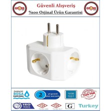 Viko Yonca Üçlü Topraklı Priz - Çocuk Korumalı - Beyaz - Orjinal Ürün