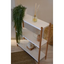 Beyaz Ahşap 3 Raflı Çiçeklik, Saksılık, Çiçek Standı, Dekoratif Raf