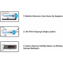 Magic Glass Box iPhone 15 Anti Static Uygulama Aparatlı Şeffaf Cam Ekran Koruyucu