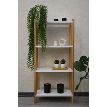Beyaz Ahşap 4 Raflı Çiçeklik, Saksılık, Çiçek Standı, Dekoratif Raf , Çok Amaçlı Kullanım