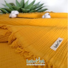 %100 Pamuk 4 Katlı Bebek Müslin Örtüsü Saçaklı 90x130 cm