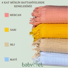 %100 Pamuk 4 Katlı Bebek Müslin Örtüsü Saçaklı 90x130 cm