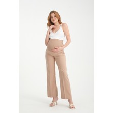 Katlin Maternity Hamile Geniş Paça Beli Ayarlanabilir Kumaş Pantolon Önü Dikiş detaylı
