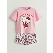 Lc Waikiki Yeni Sezon Bisiklet Yaka Hello Kitty Baskili Kiz Cocuk Sortlu Pijama Takimi - S5O449Z4