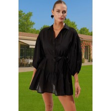 Pamuk Balon Kollu Mini Plaj Elbisesi Yazlık Şık Tasarım Özenle Seçilmiş Uzun Ömürlü Kaliteli Işçilik