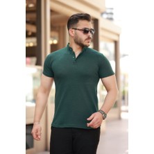 Erkek Hakim Yaka Dokuma Pamuklu Kumaş Kısa Kollu T-Shirt