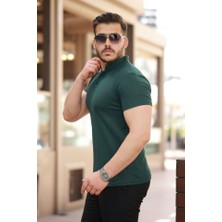 Erkek Hakim Yaka Dokuma Pamuklu Kumaş Kısa Kollu T-Shirt