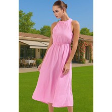 Maxi Müslin Dokuma Elbise Sırt Detaylı Yazlık Plaj Giyim Rahat Kullanım Şık Görünüm Konforlu Kesim