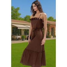 Maxi Dokuma Pamuklu A Line Plaj Elbisesi Volanlı Detay Yazlık Mükemmel Uyum Modern Stil