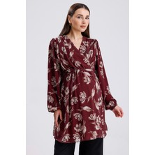 Katlin Maternity Hamile Çiçekli Desen Içi Astarli Şifon Tunik