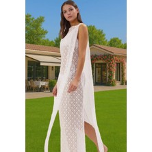 Maxi Örme Dantel Plaj Elbisesi Bodycon Kalıp Yazlık Şık Tasarım Şık Görünüm Zarifane Tasarım