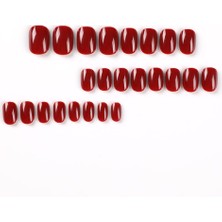 Tips Art Kırmızı Kısa Düz Oval Kenarlı 24’lü Takma Tırnak Seti ve Zararsız Yapıştırıcı
