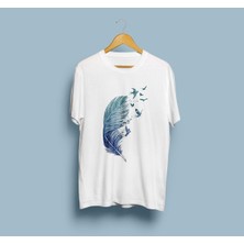 Oversize Kuş Tüyü Tasarım Unisex T-Shirt