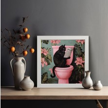 Tekli Ahşap Çerçeveli Tablo Siyah Kedi Tek Parça Poster Tablo KTC/016