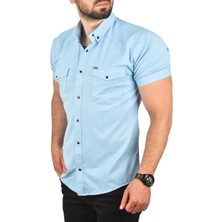 Deepsea Slim Fit Pamuklu Likralı Kısa Kol Gömlek Kolay Ütülenebilir Çıt Çıtlı Cepli Spor Gömlek 2400253