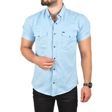 Deepsea Slim Fit Pamuklu Likralı Kısa Kol Gömlek Kolay Ütülenebilir Çıt Çıtlı Cepli Spor Gömlek 2400253