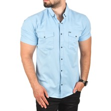 Deepsea Slim Fit Pamuklu Likralı Kısa Kol Gömlek Kolay Ütülenebilir Çıt Çıtlı Cepli Spor Gömlek 2400253