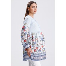 Katlin Maternity Hamile Çiçek Desen Içi Astarli Şifon Bluz Yaka Düğme Detaylı (Emzirme)