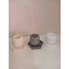 3’lü Modern Beton Saksı Seti – Kaktüs, Sukulent ve Mini Bitkiler Için (Dekoratif)