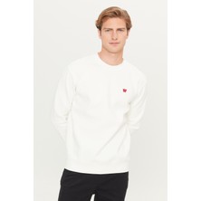 Regular Fit Normal Kesim Bisiklet Yaka Kırık Beyaz Sweatshirt