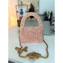 Shine Nude Pembe Kristal Cam Boncuk El Yapımı Modern/şık Gece/günlük Küçük Boy Çanta Model